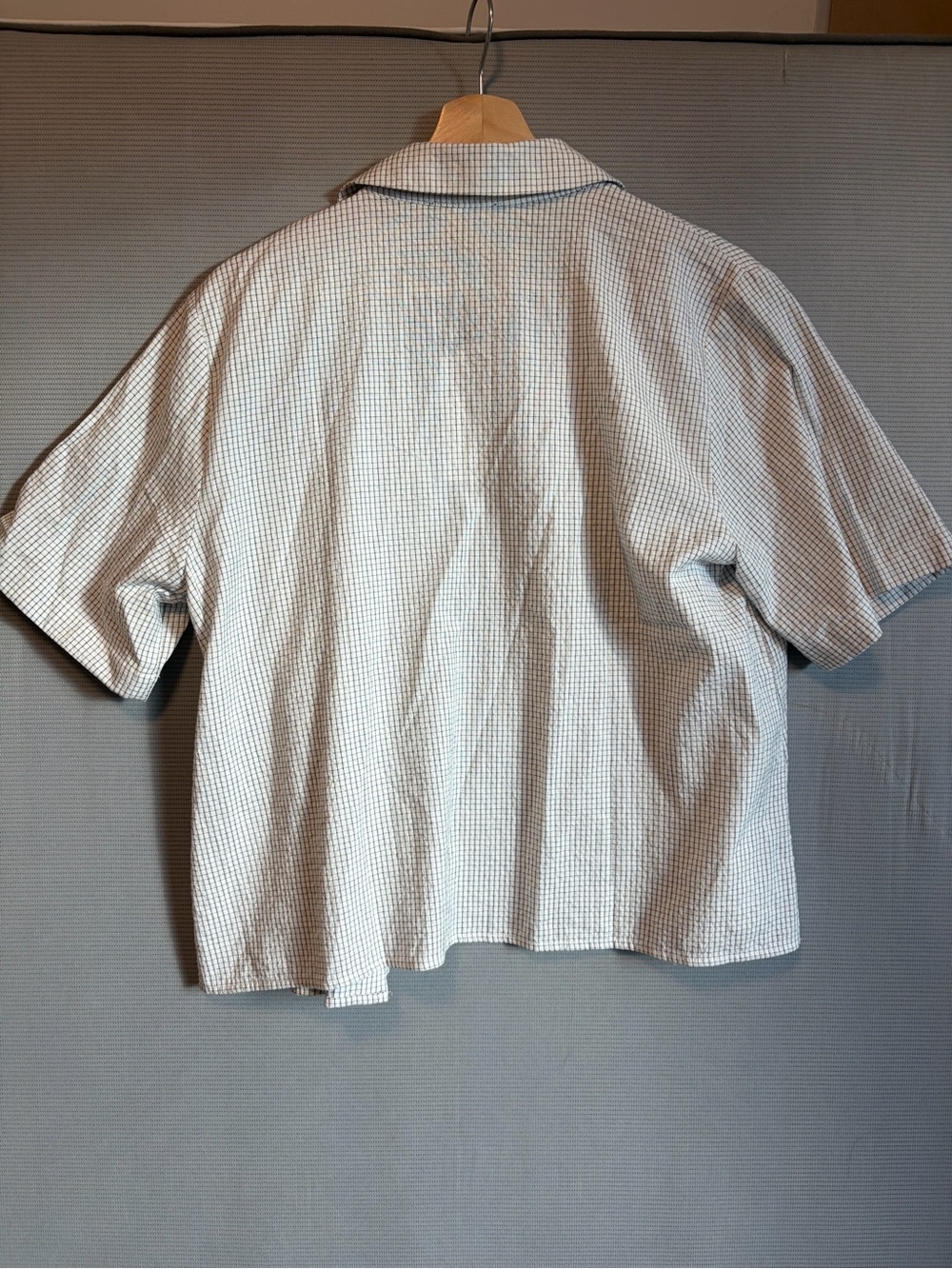 EILEEN FISHER Gingham Check Short-Sleeve Organic Cotton Ripple Notch Shirt - Picture 5 of 8